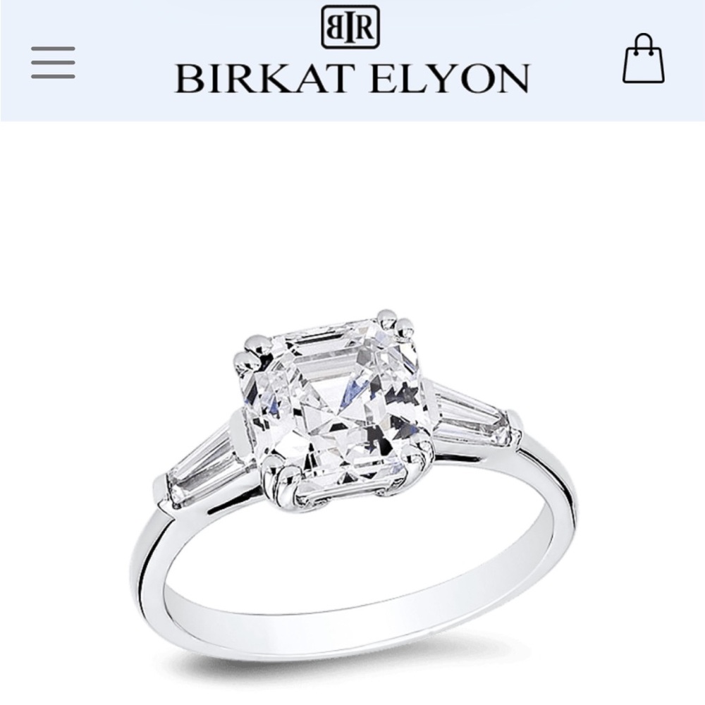 ✨Solid 14k white gold 2 Ct Asscher cut cz stone with tapered baguettes